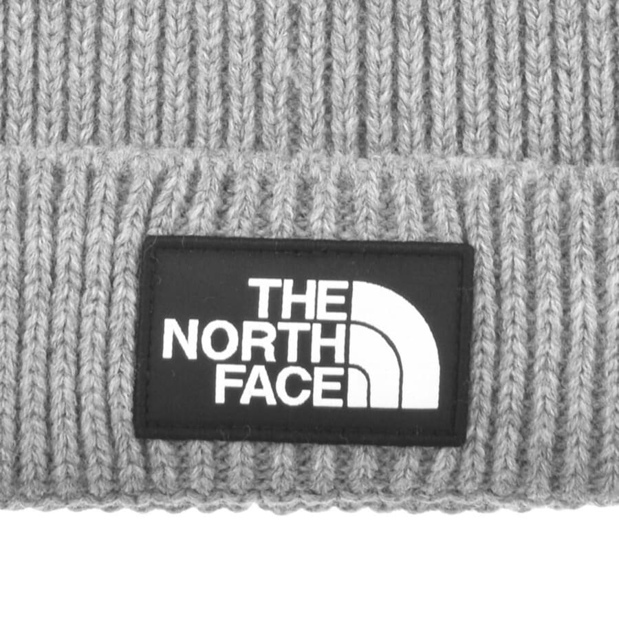 The North Face Logo Box Pom Beanie Hat Grey